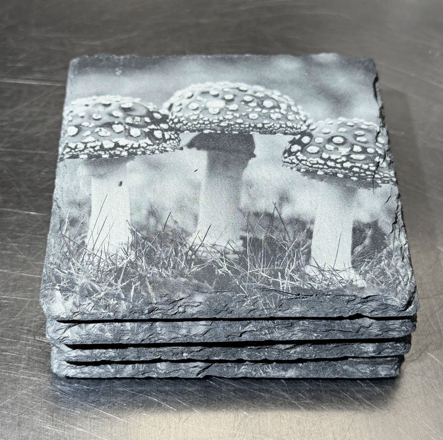 Natural Slate Laser Engraved Mushroom Coasters