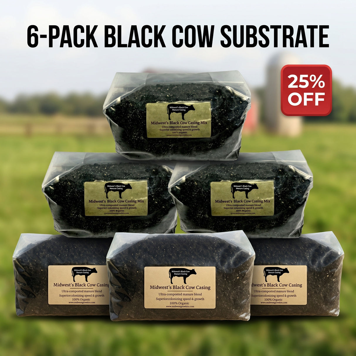 Midwest's Black Cow Manure Substrate & Casing Mix - 30 Pounds (BULK 6-PACK)