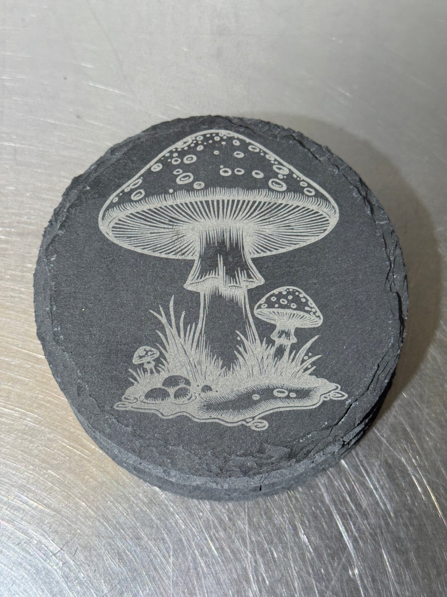 Natural Slate Laser Engraved Mushroom Coasters