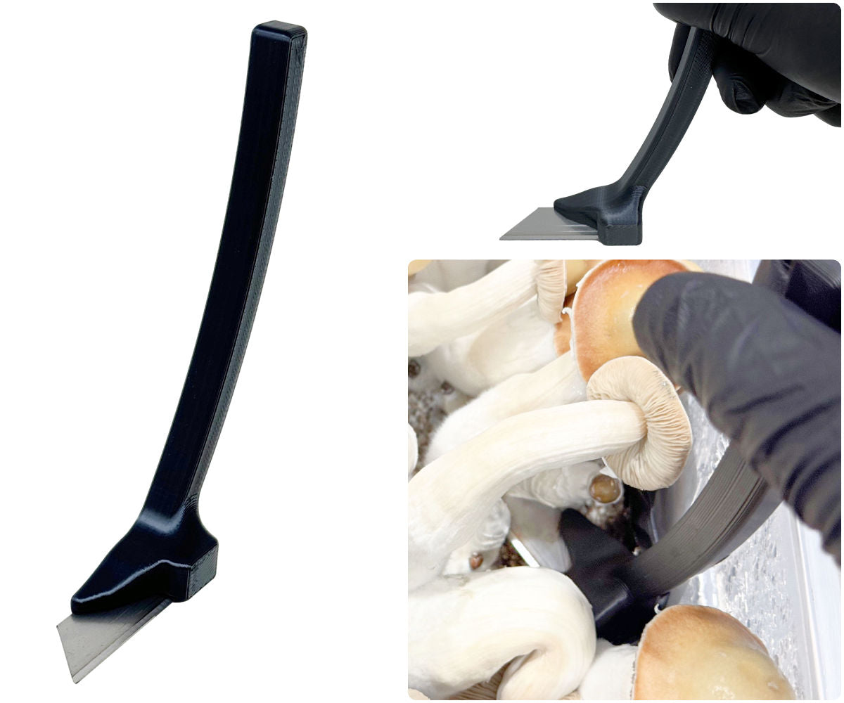 The Canopy Cutter - Mushroom Monotub Harvesting Tool collage