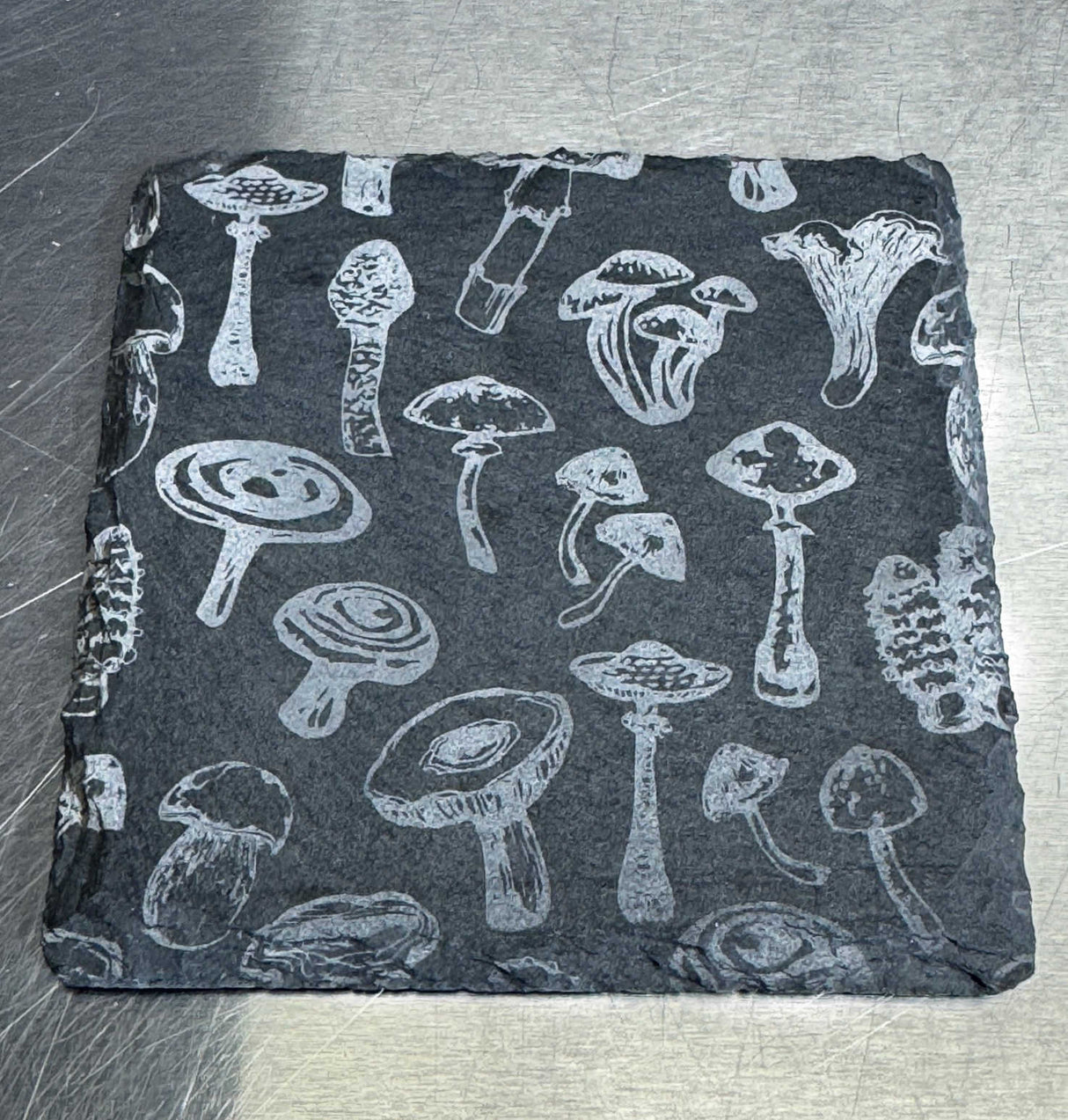 Natural Slate Laser Engraved Mushroom Coasters