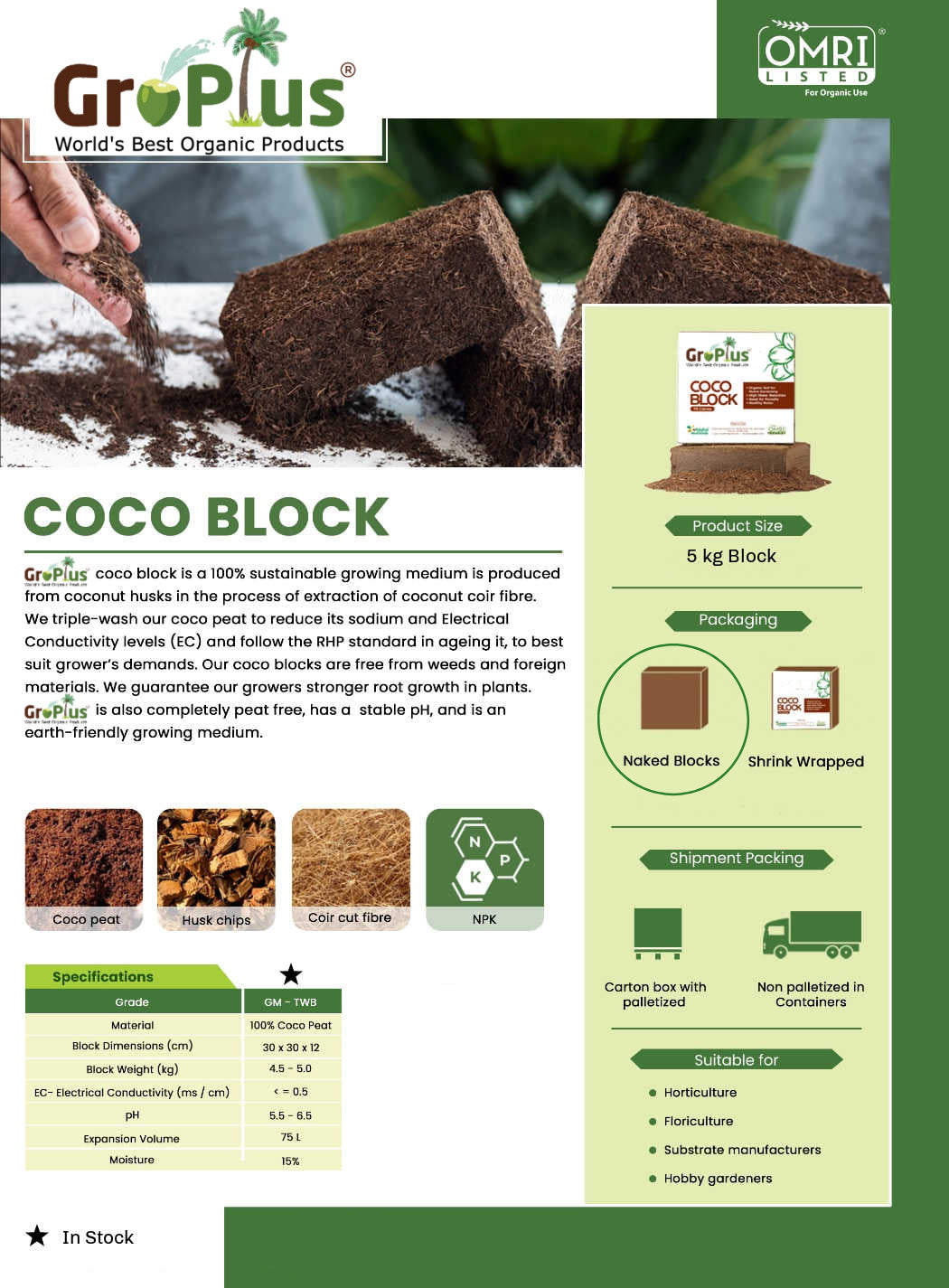 Wholesale Pallet of 5KG Premium Gro-Plus Coco Coir Bricks (220 Bricks)
