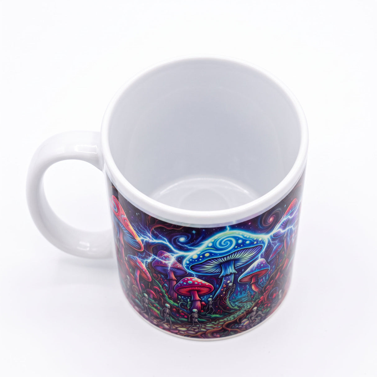 Interior view of the 12oz ceramic mug showing the plain white glazed inside