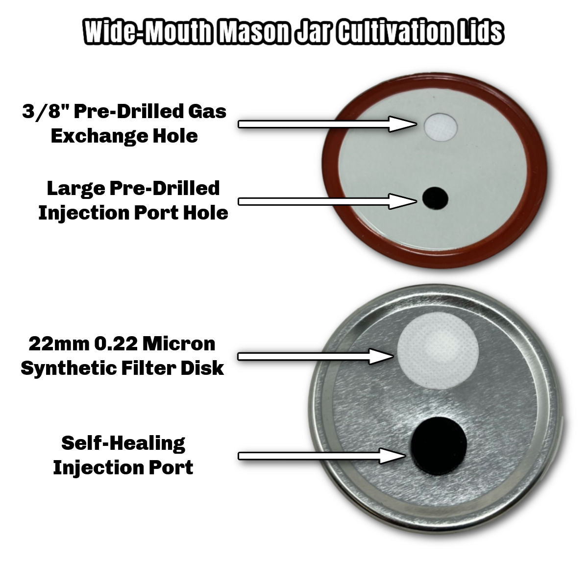 Wide Mouth Jar Cultivation Lids with Injection Port