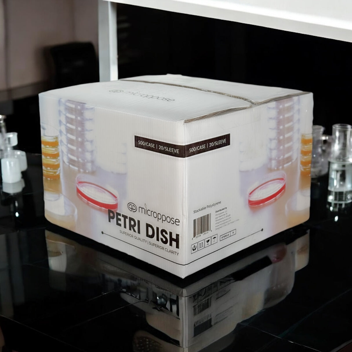 Microppose Petri Dishes 90mm x 15mm Plates With Vented Lid, Polystyrene Sterile Case