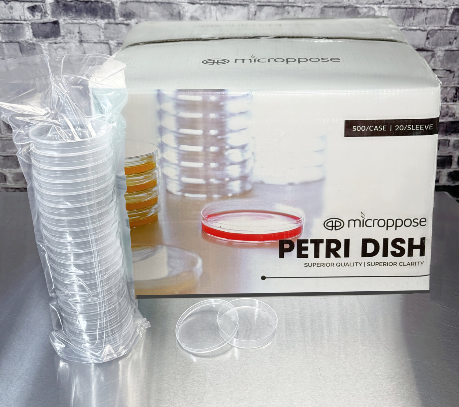 Microppose Petri Dishes 90mm x 15mm Plates With Vented Lid, Polystyrene Sterile (500-Pack Case)