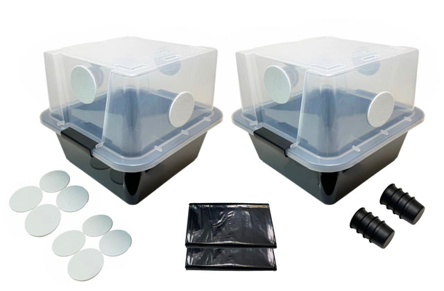 Grower's Select SMALL Mushroom Monotub Fruiting Chamber with Filter Disks and Liner 28Q (2-Pack)