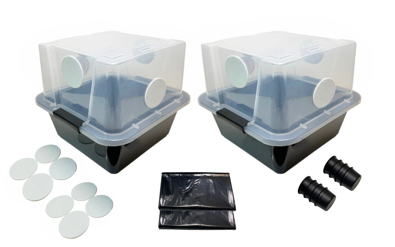 Grower's Select SMALL Mushroom Monotub Fruiting Chamber with Filter Disks and Liner 28Q 2-pack