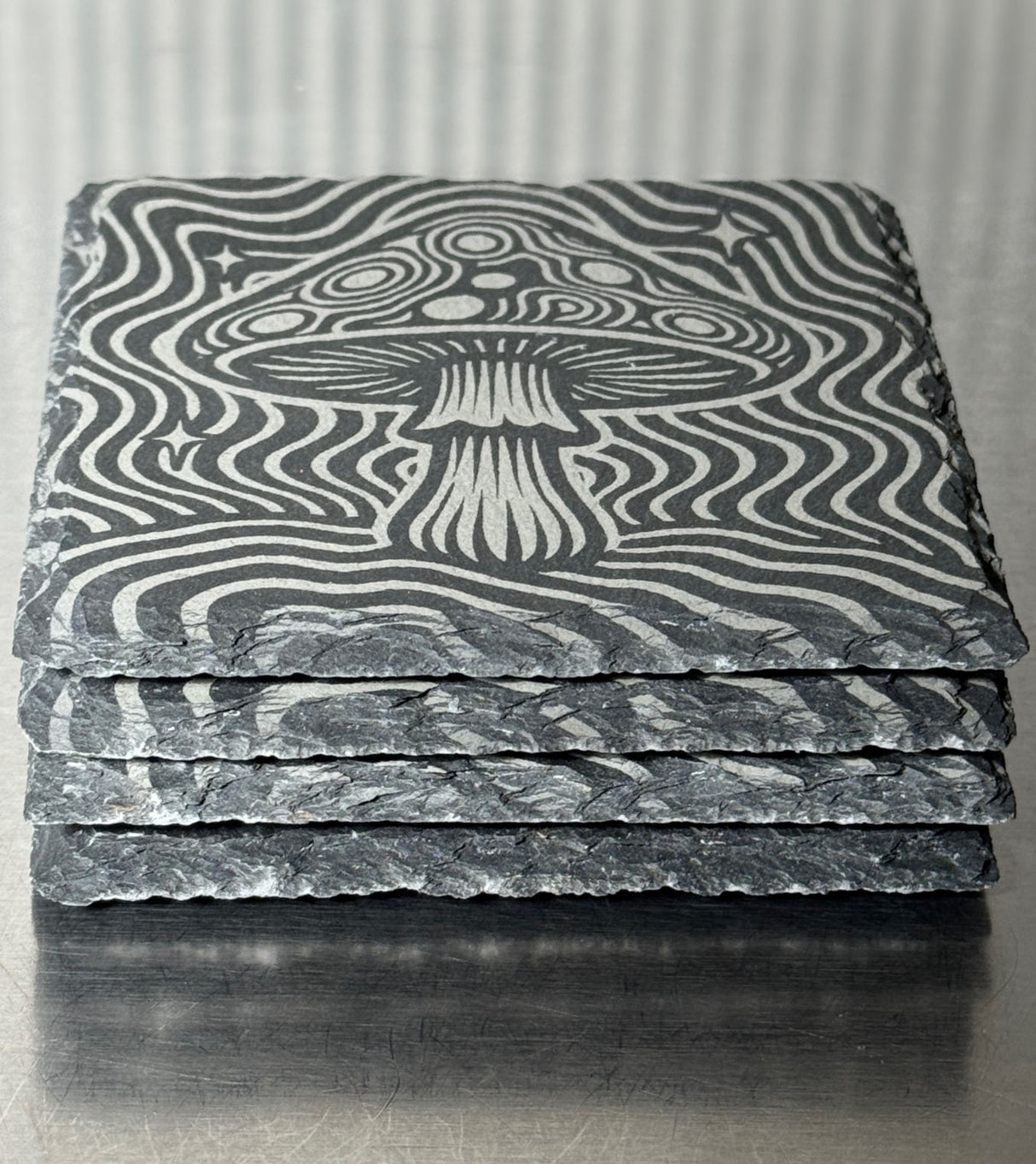 Natural Slate Laser Engraved Mushroom Coasters