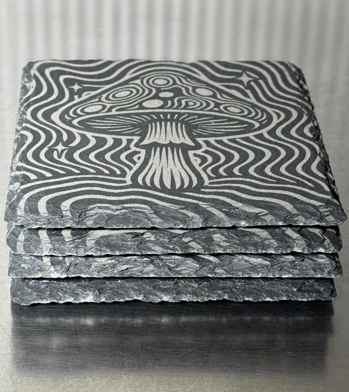 Natural Slate Laser Engraved Mushroom Coasters
