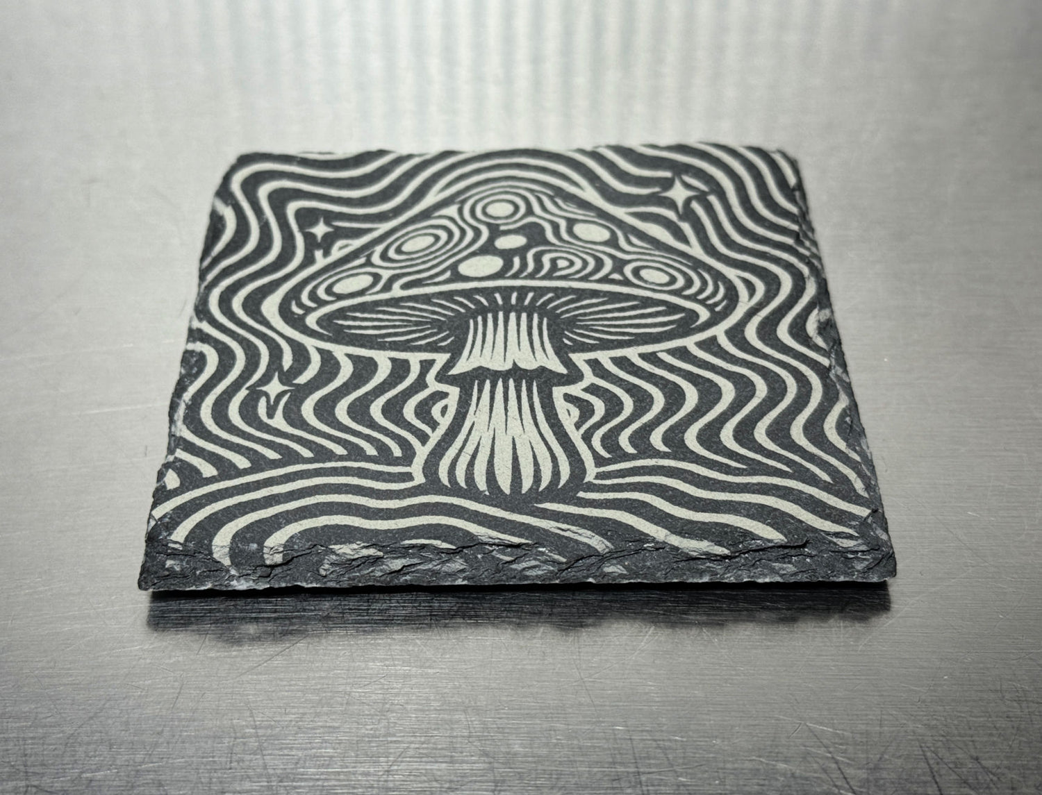 Natural Slate Laser Engraved Mushroom Coasters