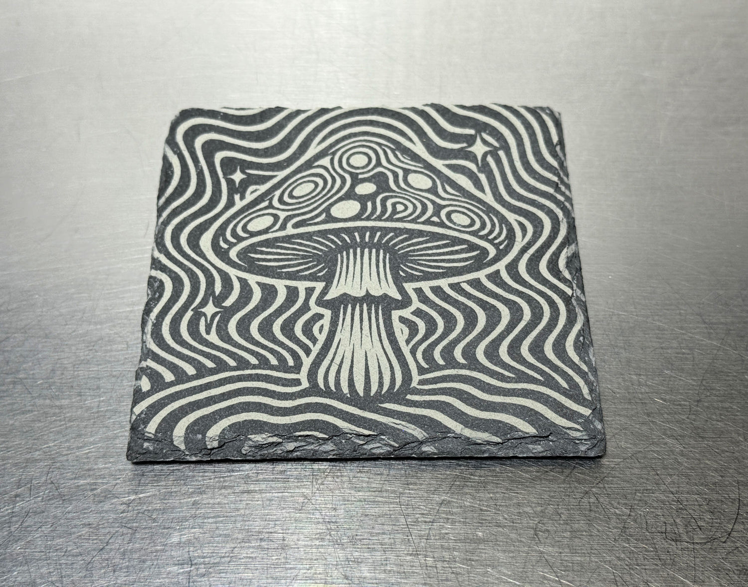 Natural Slate Laser Engraved Mushroom Coasters