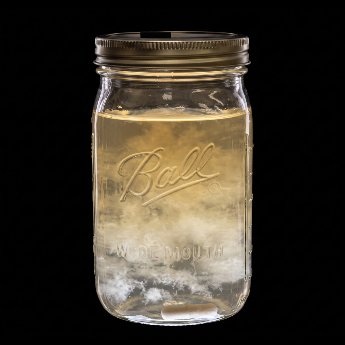 Jar of liquid culture with mycelium