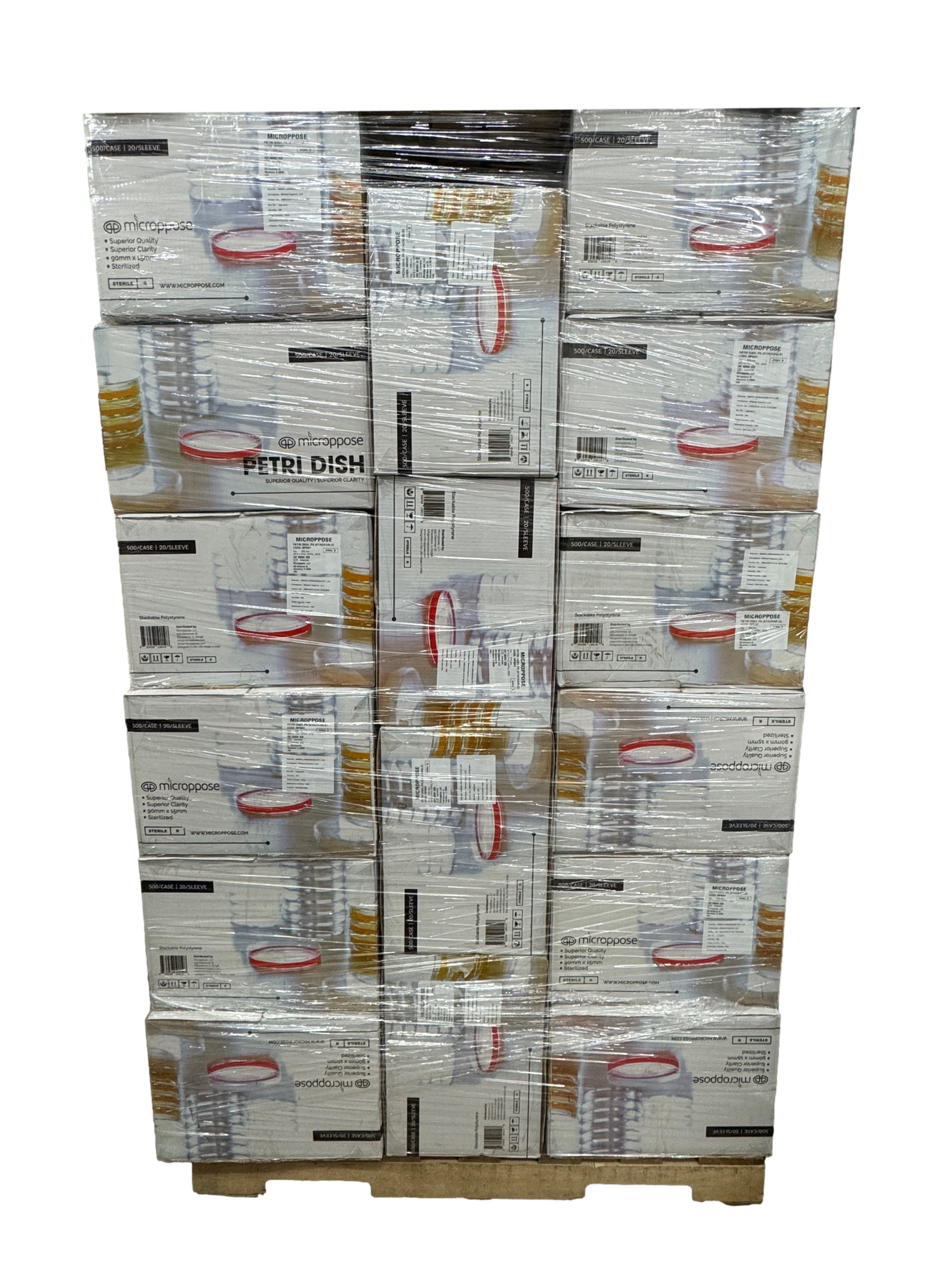 Microppose Petri Dishes 90mm x 15mm Plates With Vented Lid, Polystyrene Sterile (500-Pack Case)