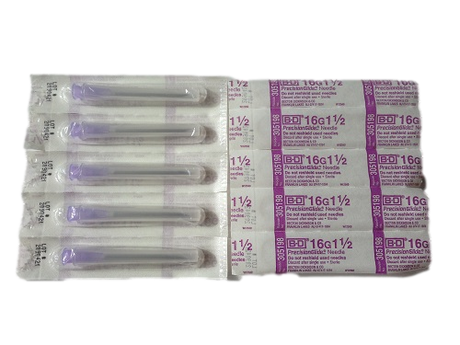 Sterile Syringe Needles 1.5" 16G (Pack of 5)