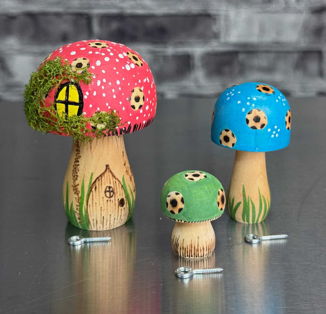 Hand Painted Wooden Mushrooms