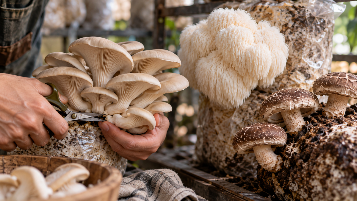 harvesting mushrooms when viel opens