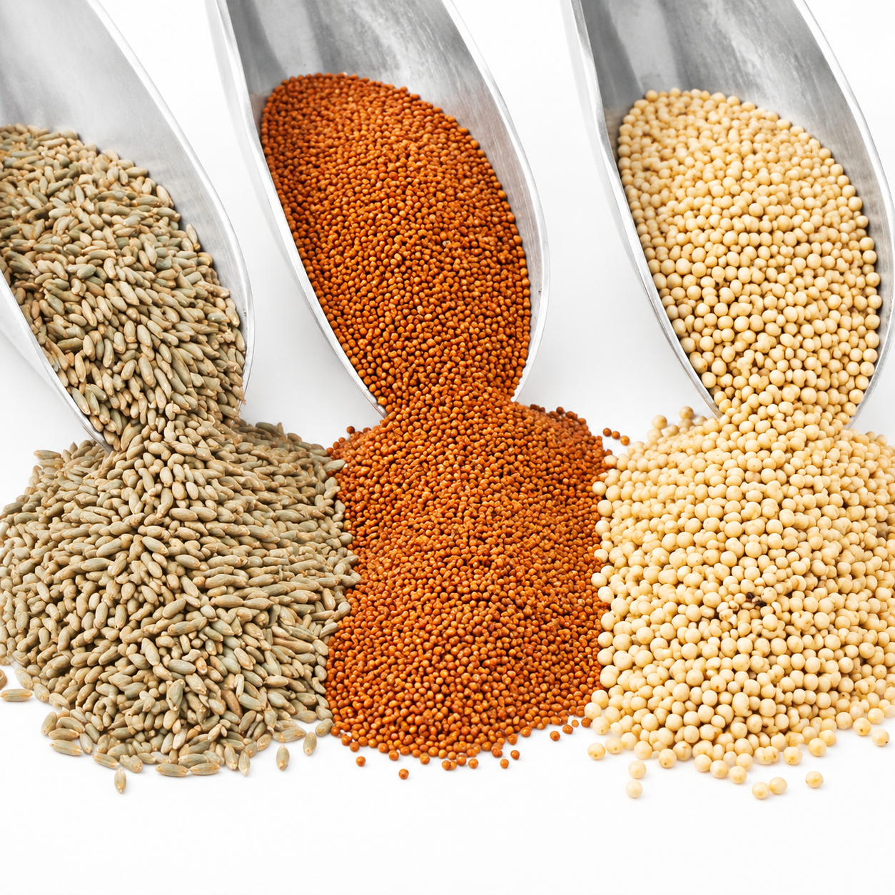 rye berries, milo and millet scoops