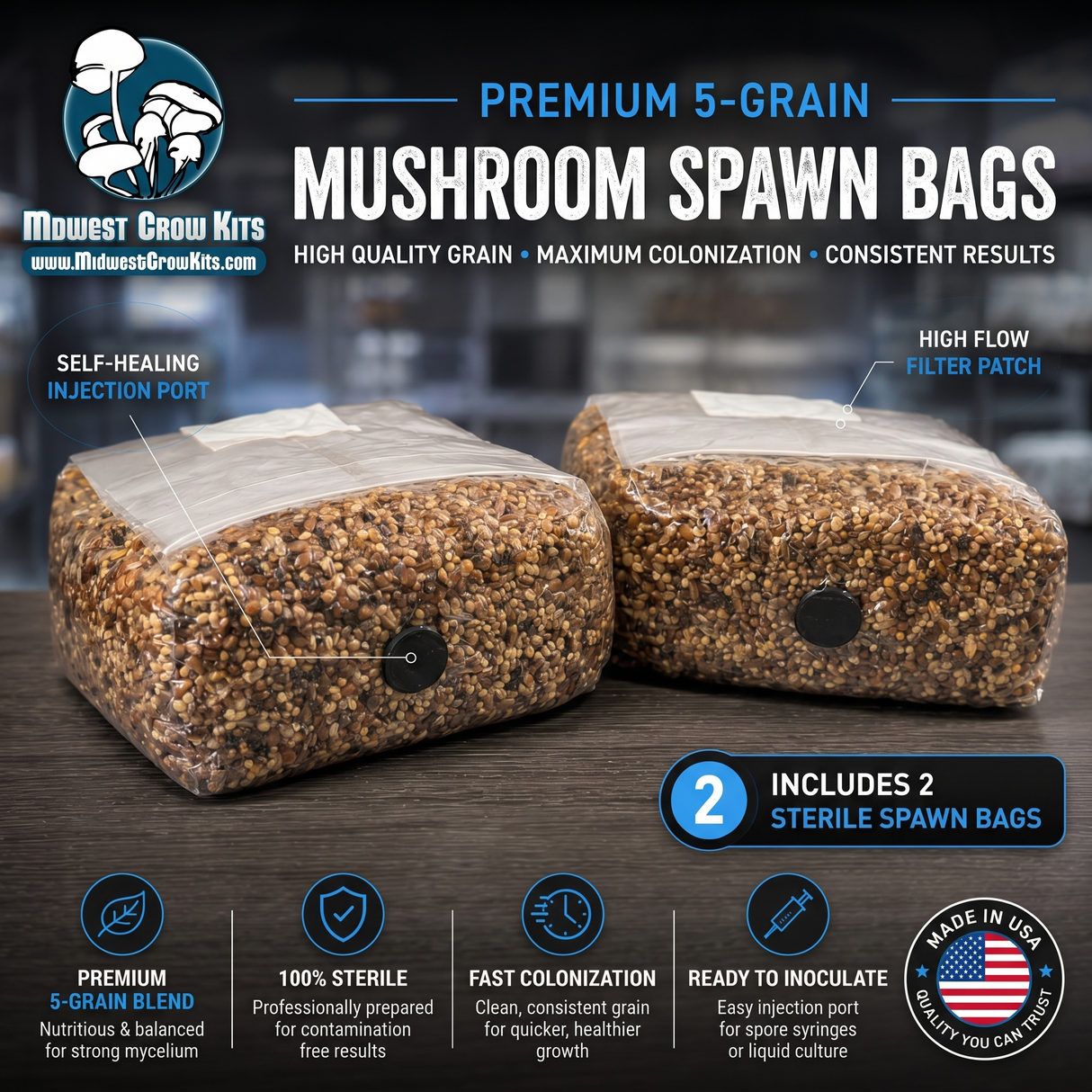 Premium 5-Grain Spawn Bags | Sterile Grain Bags for Mushroom Cultivation