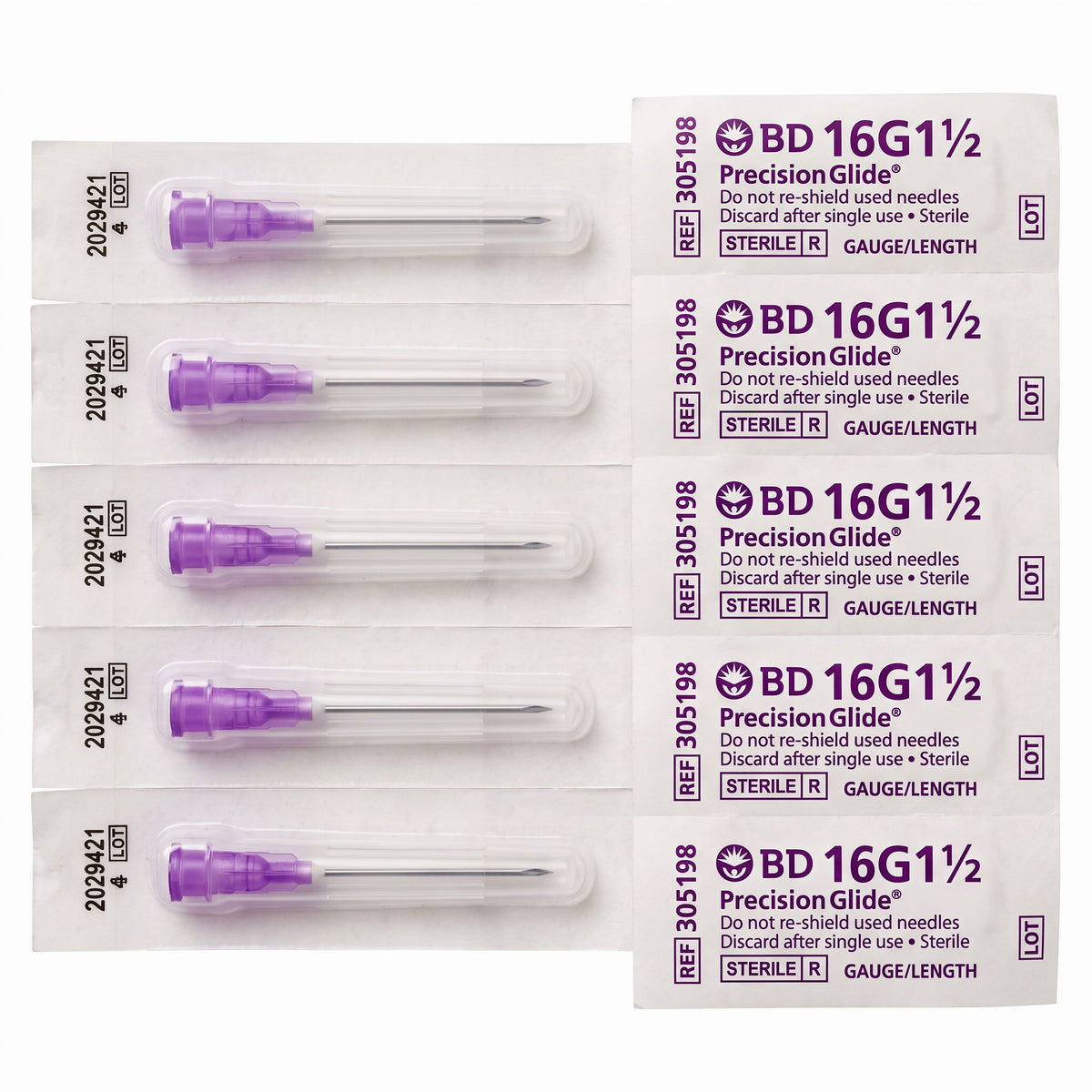 BD Precision Glide Sterile Syringe Needles 1.5" 16G (Pack of 5) 
