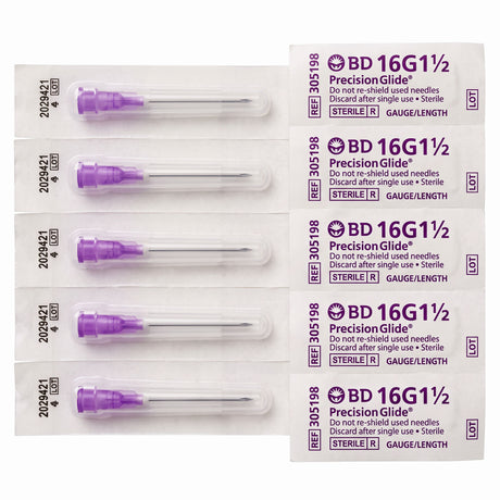 BD Precision Glide Sterile Syringe Needles 1.5" 16G (Pack of 5) 