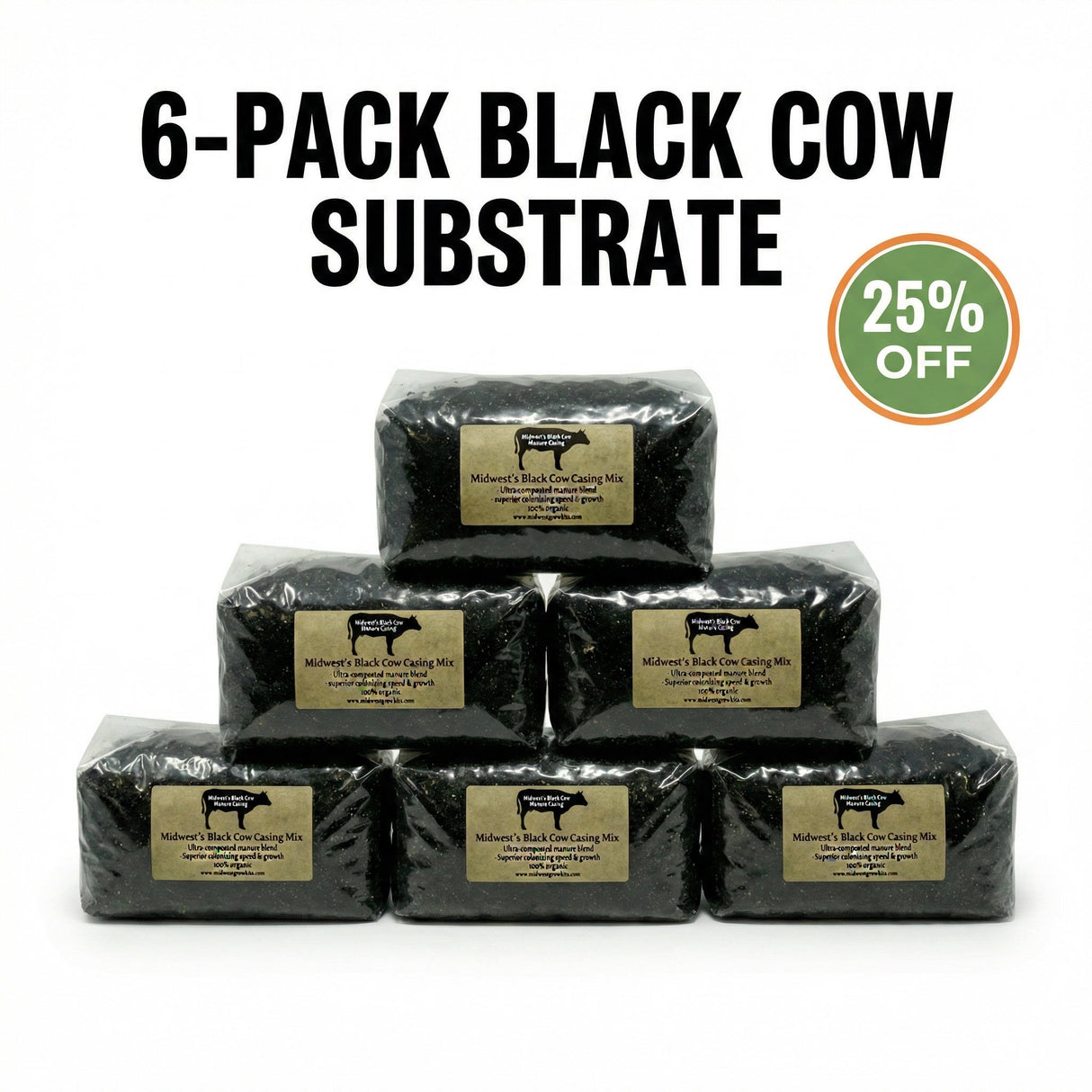 Midwest's Black Cow Manure Substrate & Casing Mix - 30 Pounds (BULK 6-PACK)