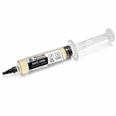 white enoki mushroom liquid culture syringe
