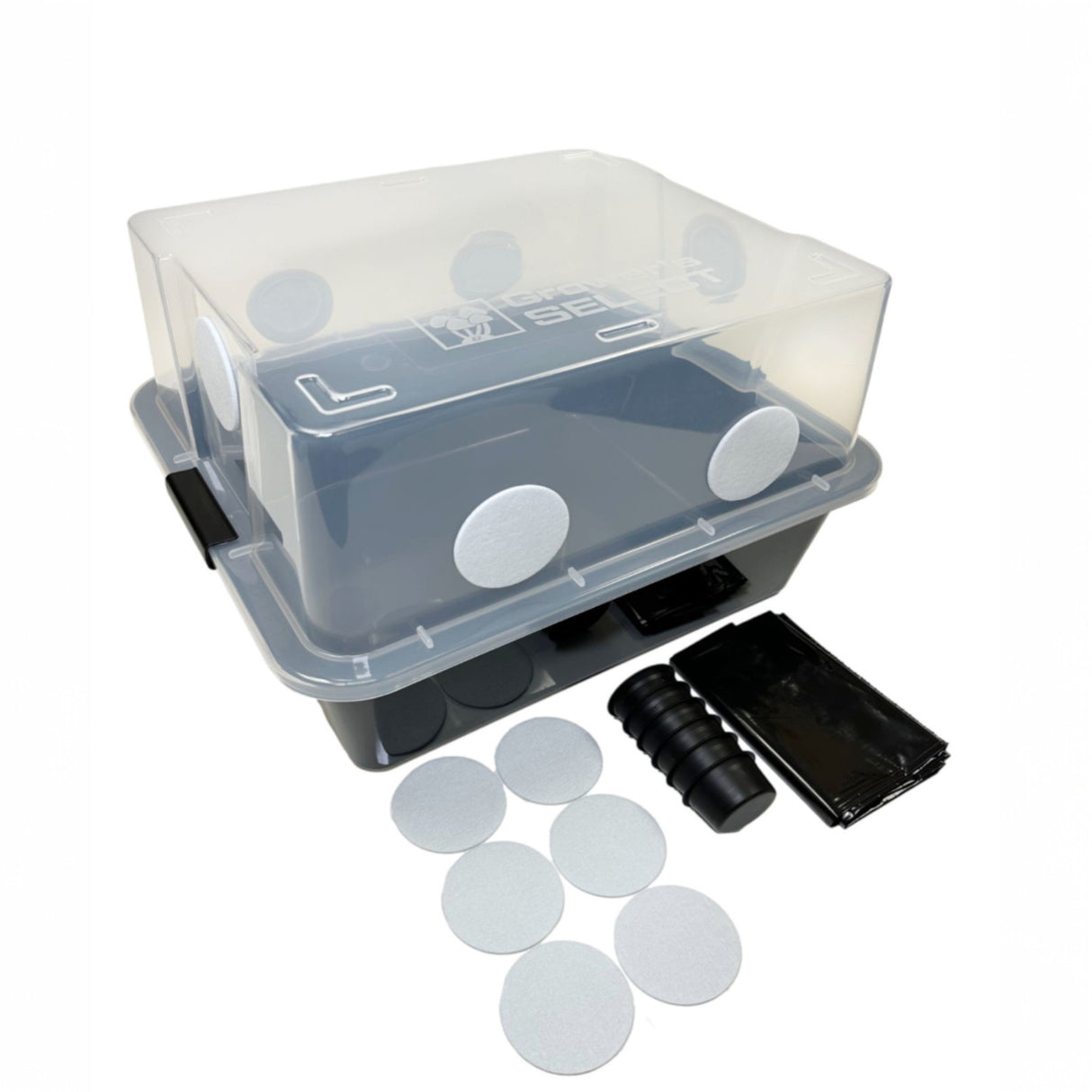 Grower's Select MEDIUM Mushroom Monotub Fruiting Chamber with Filter Disks and Liner 44Q 