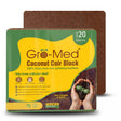 Gro-Med Coconut Coir Block growing medium in a 20-gallon bag, shown with the front label visible and a brown coir block behind it on a white background.