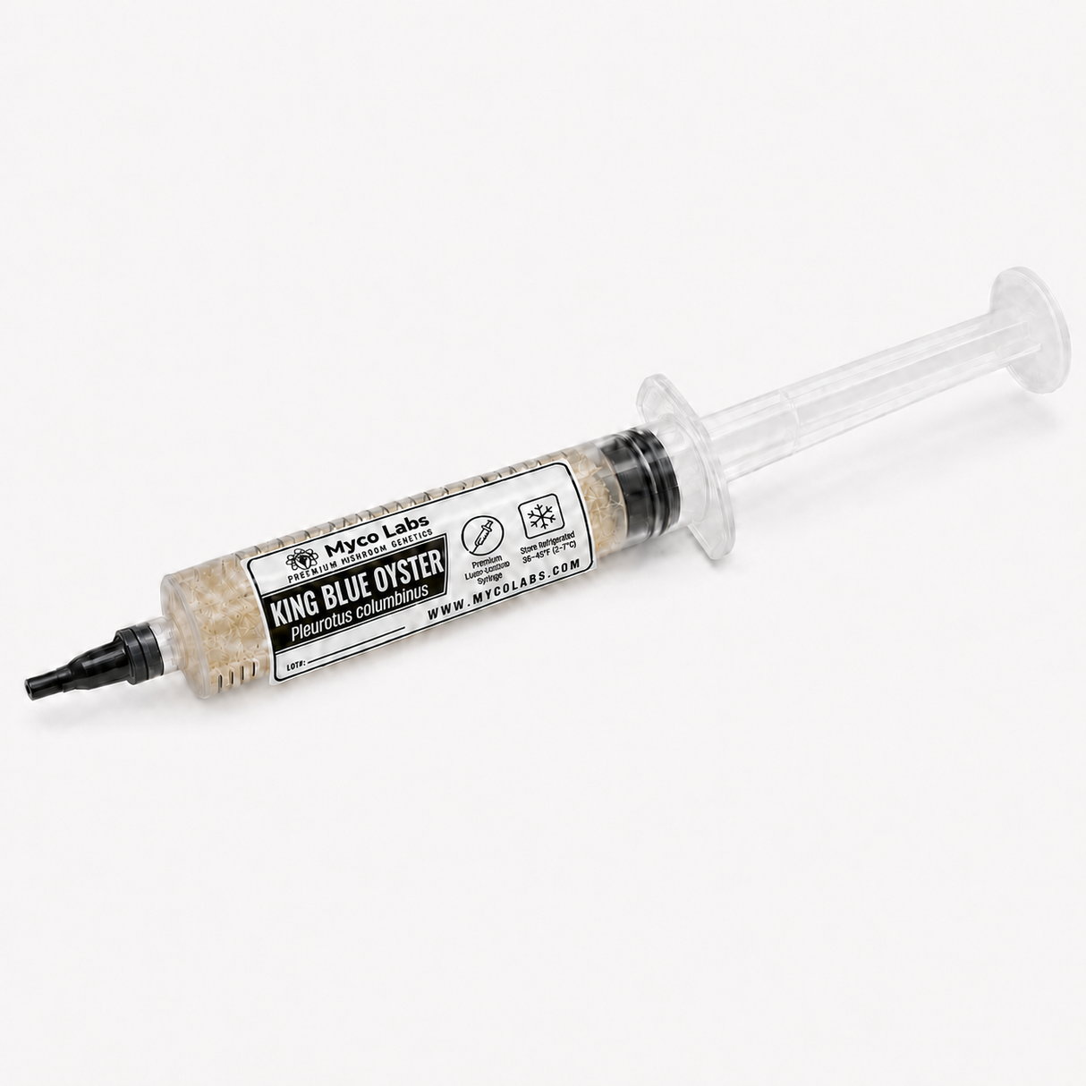 A syringe of King Blue Oyster liquid culture mushroom