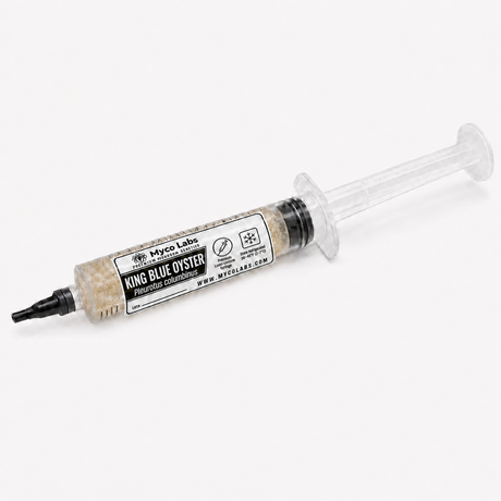 A syringe of King Blue Oyster liquid culture mushroom