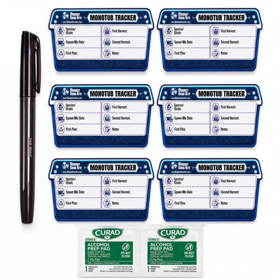 Monotub Tracker Labels: Reusable Write & Wipe Kit (6 Pack + Marker)