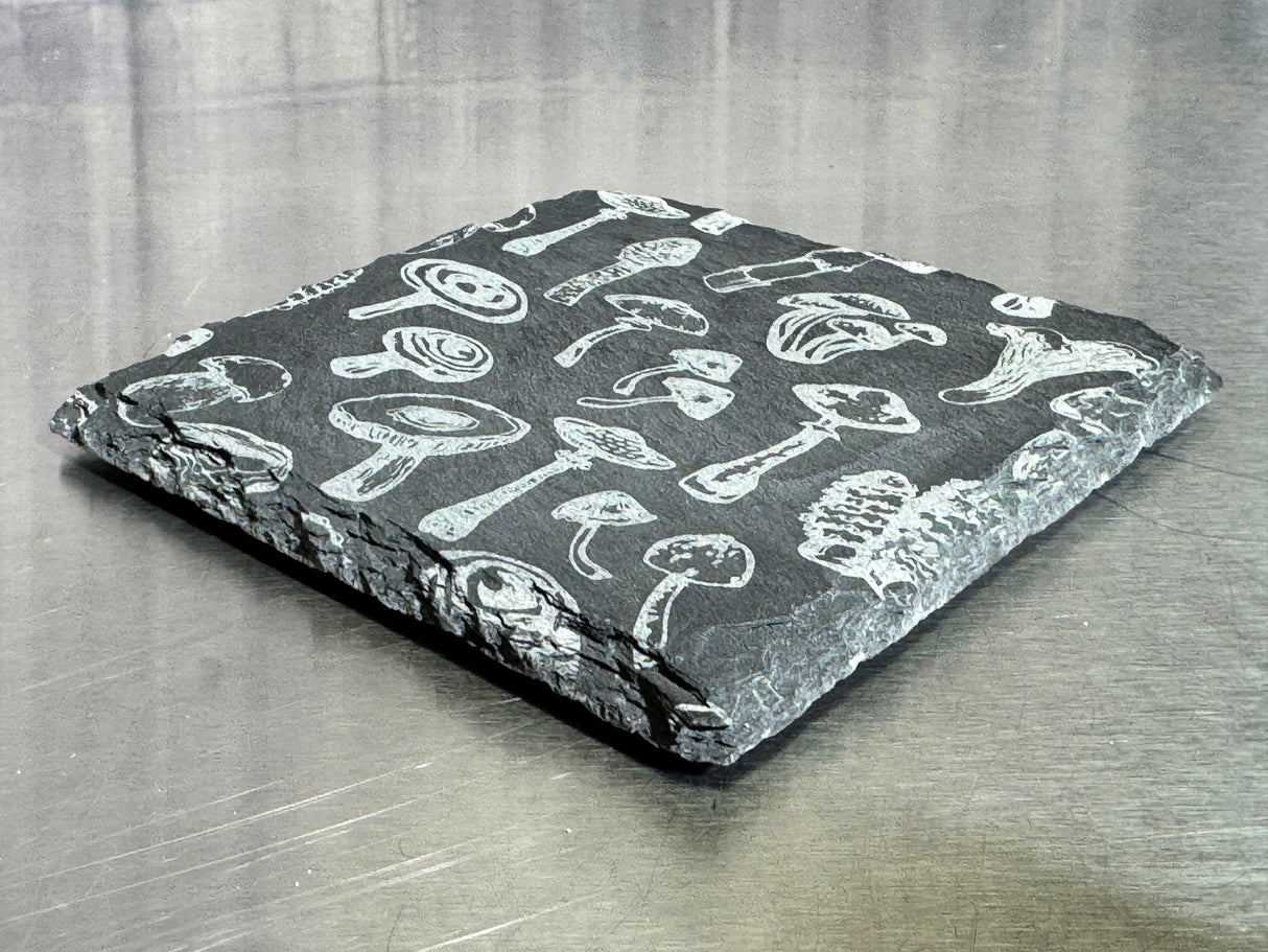 Natural Slate Laser Engraved Mushroom Coaster