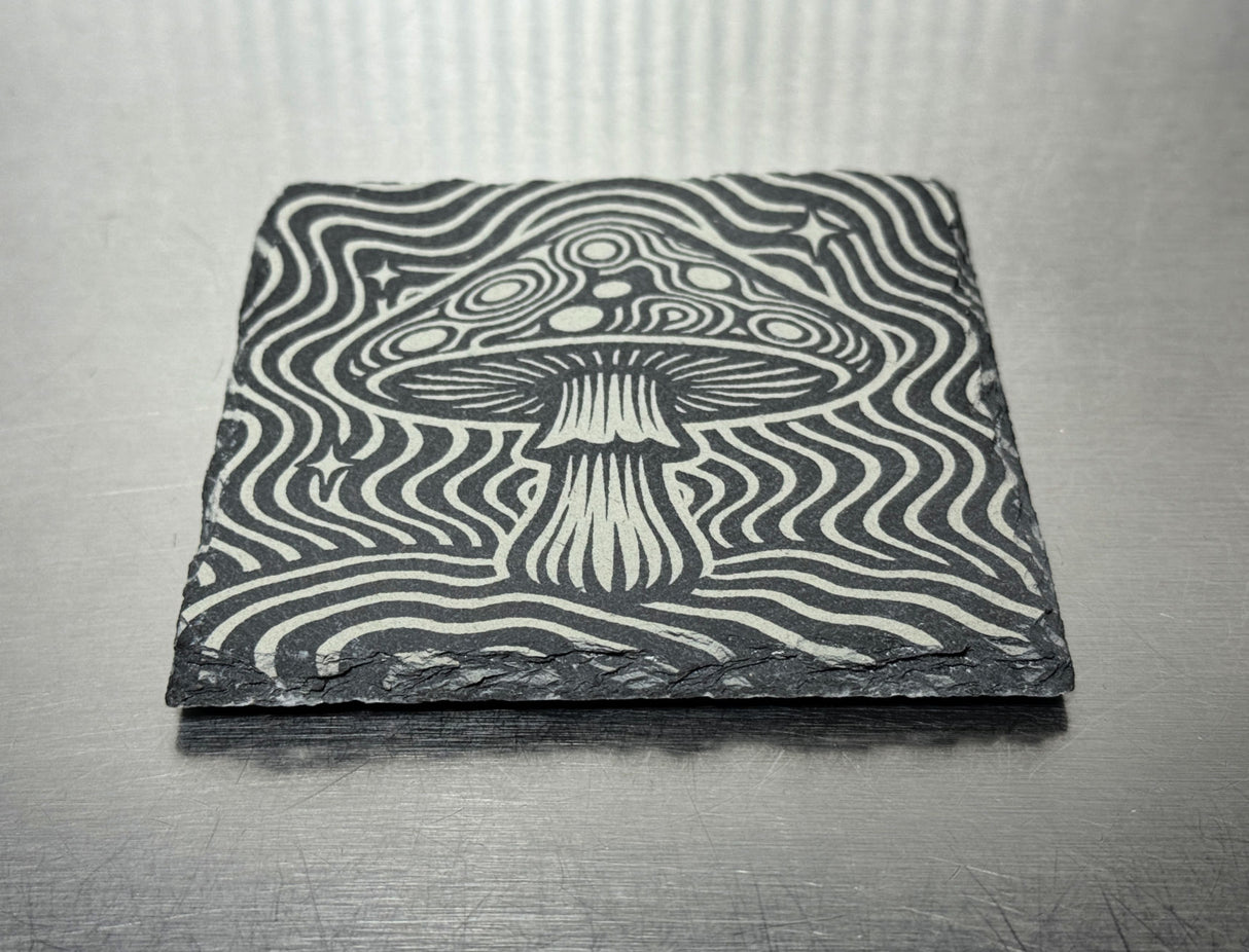 Natural Slate Laser Engraved Mushroom Coaster
