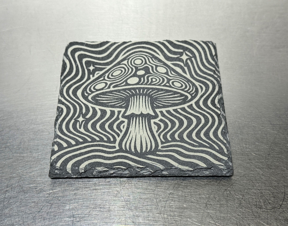 Natural Slate Laser Engraved Mushroom Coaster