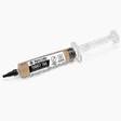 A syringe-style container of Myco Labs Turkey Tail liquid culture syringe, showing the beige malt medium inside a clear plastic syringe with a black cap, on a white background.