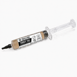 A syringe-style container of Myco Labs Turkey Tail liquid culture syringe, showing the beige malt medium inside a clear plastic syringe with a black cap, on a white background.