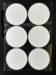 Monotub Adhesive Filter Disks (6-Pack) Polyfil filter disks, 6-Pack, water-resistant synthetic fiber, 3M adhesive back, humidity maintenance, proper air exchange, monotubs, indoor greenhouses,  easy installation, holes up to 2.25" diameter, reusable, cleaning with Hydrogen Peroxide, circular piece of material, polypropylene, filter air, monotub cultivation, bacteria, airborne particles, proper air exchange, micron rating, 0.2 microns, adequate air flow, sterile,