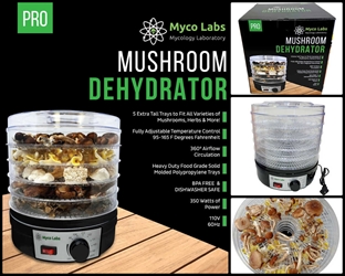 Mycolabs 350W Mushroom Dehydrator With Adjustable Temperature Control  Mycolabs Original Mushroom Dehydrator, mushroom drying, flavor preservation, potency preservation, custom molded trays, large mushrooms, 350W conductive heating element, even heating, low heat drying, health benefits, SMART air circulation system, BPA-free, dishwasher safe, adjustable temperature control, efficient drying, mushroom drying.